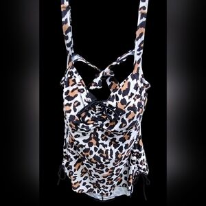 Hilor Leopard Print Women's Swimwear TANKINI TOP FIT & FLARE Shirred Sides Sz 20